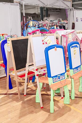 A row of art easels